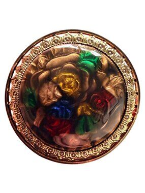 Vintage Reverse Carved Lucite Brooch Gold Tone Floral Pin 1950s New Old Stock